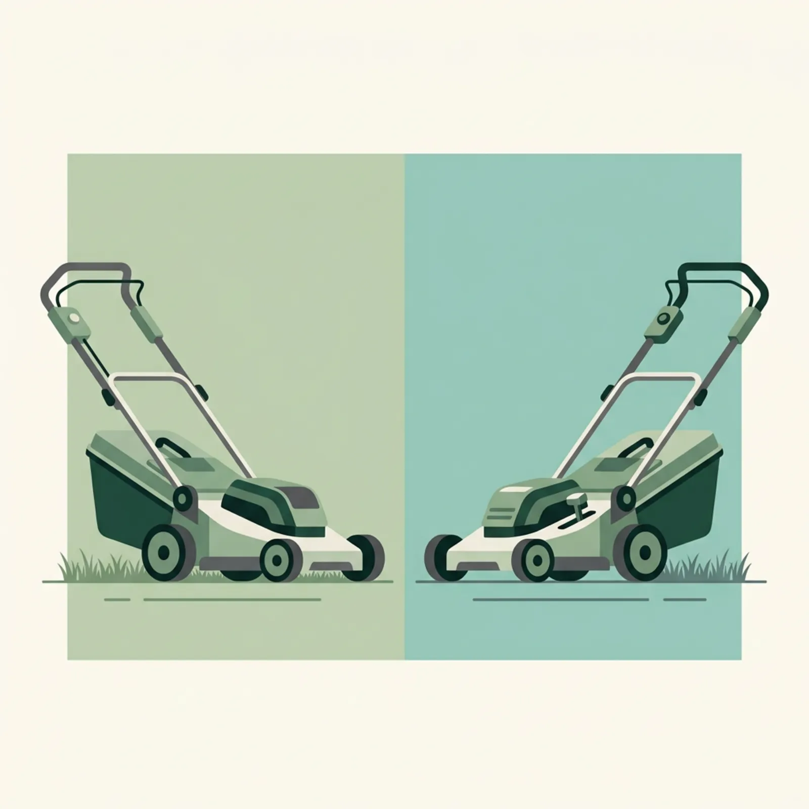 An 80V Greenworks self-propelled mower and a 40V Ryobi dual-battery mower side by side on a striped lawn, representing the head-to-head comparison.